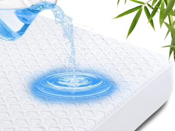 100% Waterproof Mattress Protector Queen Size, Bamboo Mattress Pad Cover Breathable Noiseless, Fitted Style with Deep Pockets (8-21"), Machine Washable (White, 60x80”)