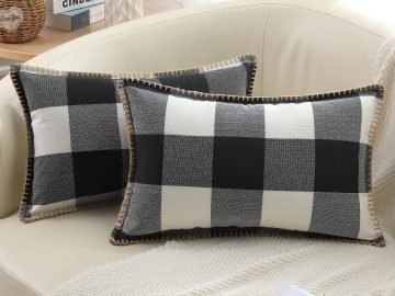 decoruhome set of 2 fall throw pillow covers farmhouse buffalo plaid check decorative pillow covers for bed couch sofa 12x20 inch black and grey