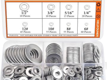 helifouner 270 pieces 8 sizes 304 stainless steel flat washers assortment kit 1 2 3 8 5 16 1 4 12 10 8 6