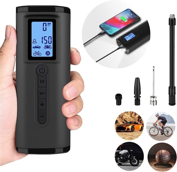 lamgool 150 psi tire inflator portable air compressor bicycle pump with digital pressure gauge led light mini rechargeable tire pump electric air pump for car bike motorcycle balls